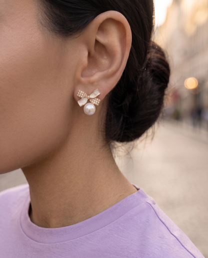 Artist Enamel Bow Pearl Earring